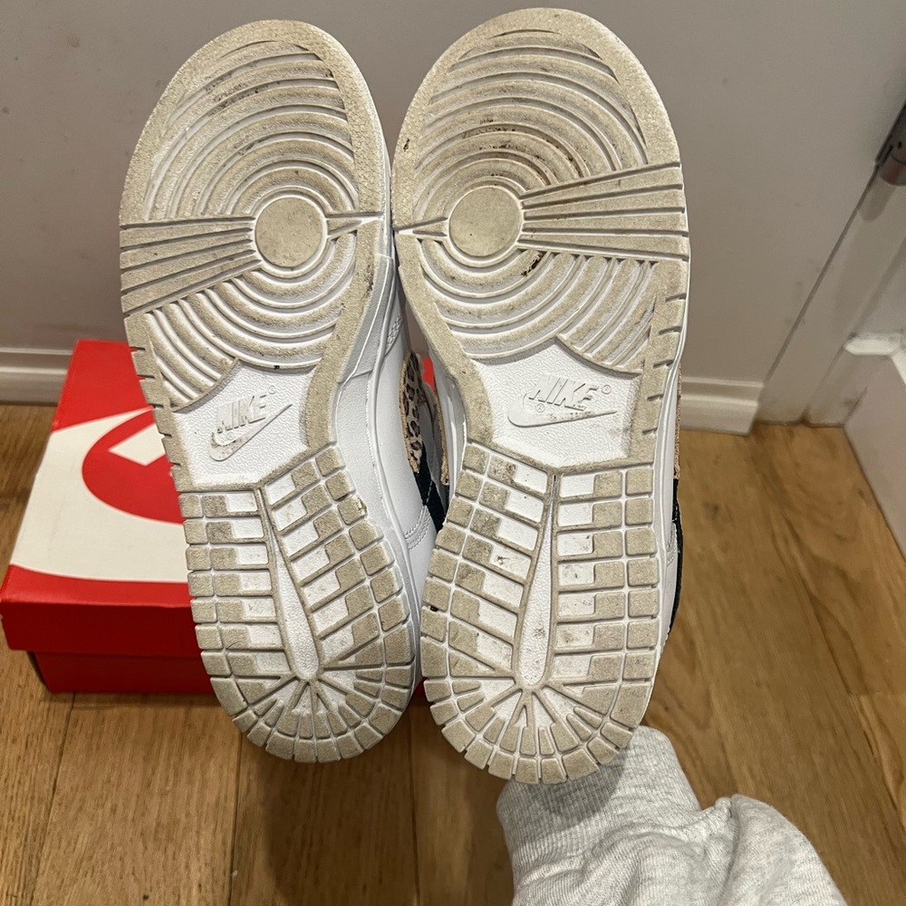 Women’s Nike Dunk Low - White Sneakers with Leopard Print Swoosh - Picture 3 of 4